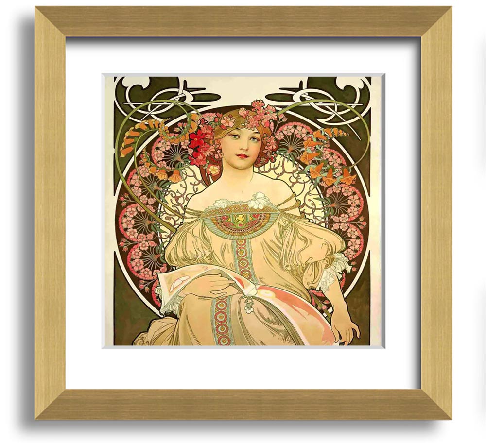 Alphonse Mucha Obraz Square Framed Print showcasing intricate designs and vibrant colors, ready to hang.