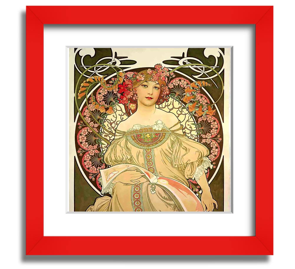 Alphonse Mucha Obraz Square Framed Print showcasing intricate designs and vibrant colors, ready to hang.