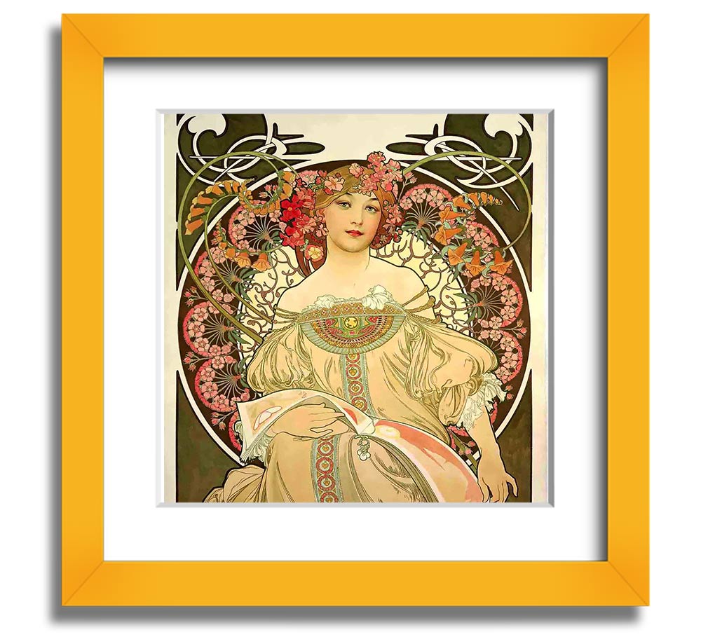 Alphonse Mucha Obraz Square Framed Print showcasing intricate designs and vibrant colors, ready to hang.