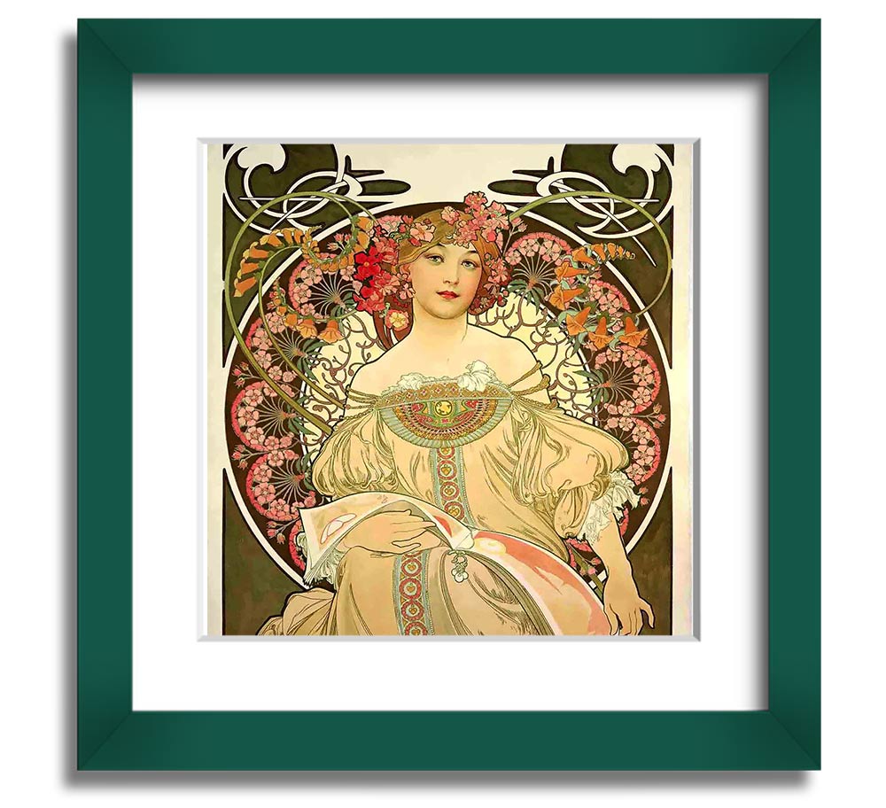 Alphonse Mucha Obraz Square Framed Print showcasing intricate designs and vibrant colors, ready to hang.