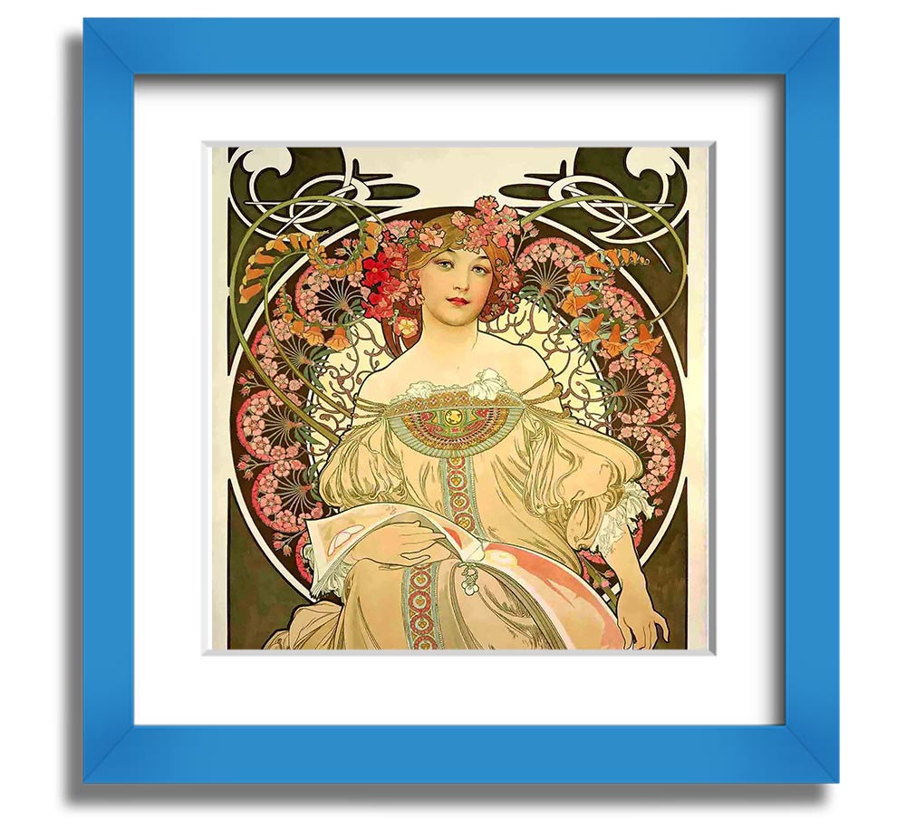 Alphonse Mucha Obraz Square Framed Print showcasing intricate designs and vibrant colors, ready to hang.