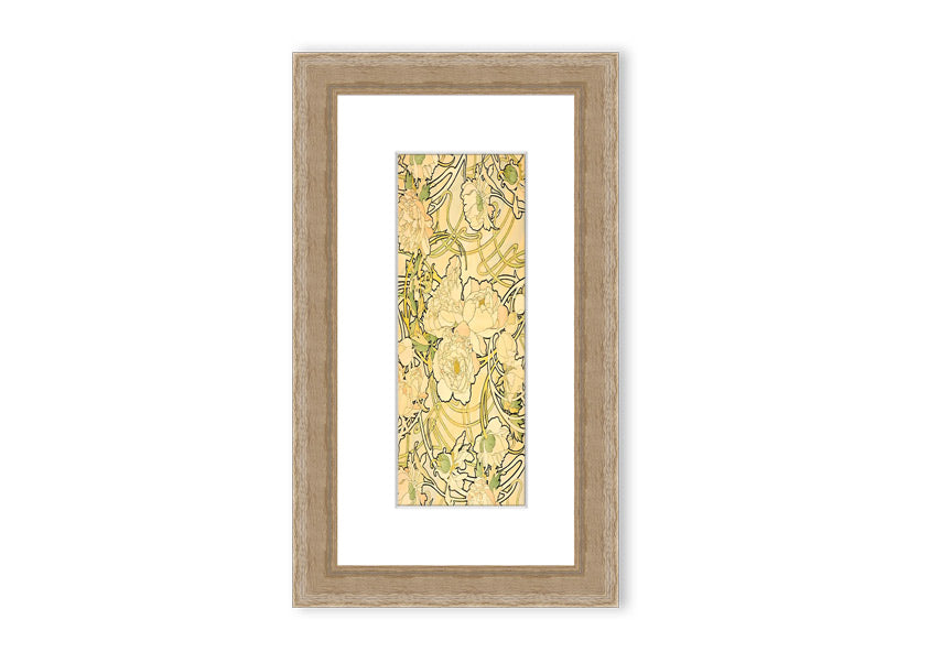 Framed print of Alphonse Mucha's Peonies artwork, showcasing vibrant floral designs in a decorative frame.