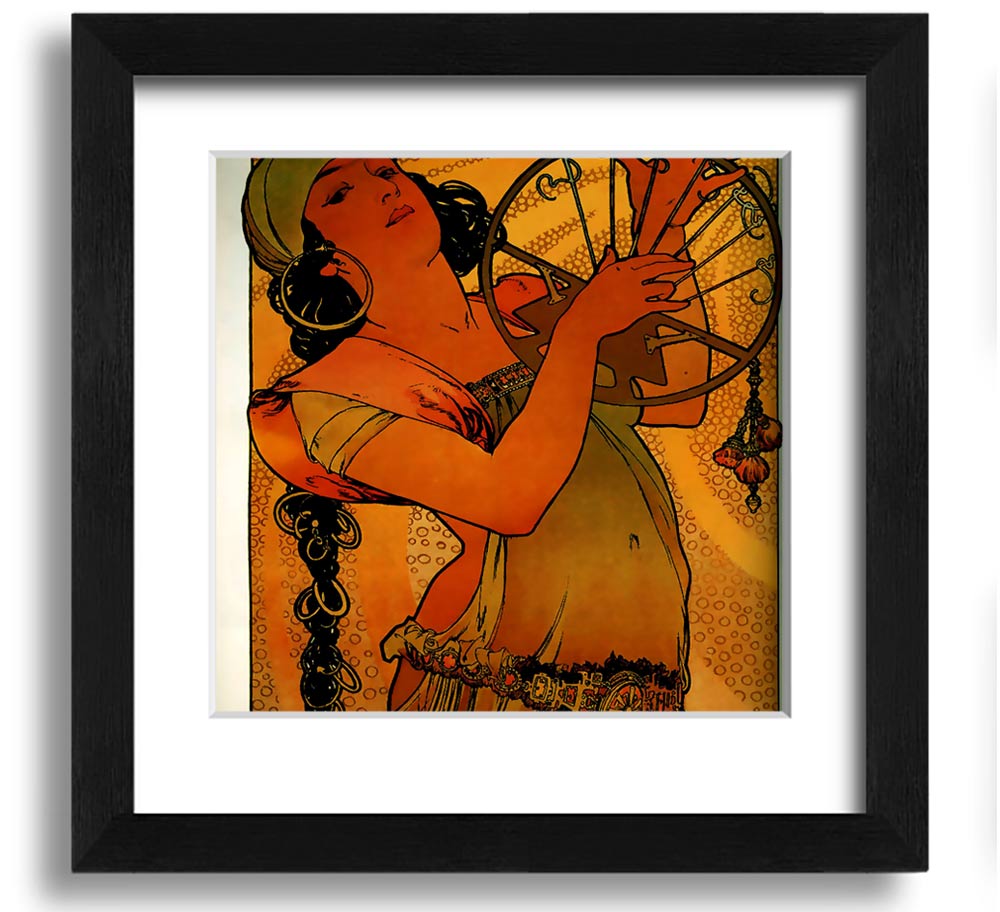 Alphonse Mucha Solome Square Framed Print showcasing intricate details and vibrant colors, framed elegantly for display.