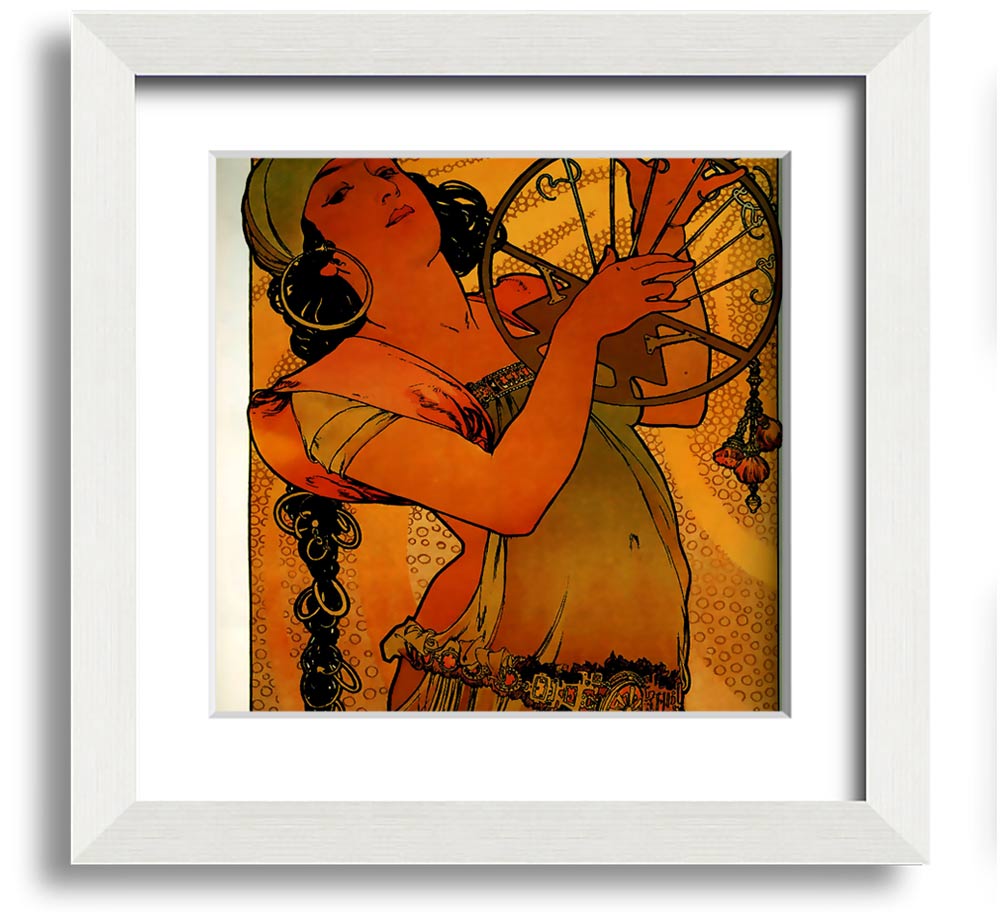 Alphonse Mucha Solome Square Framed Print showcasing intricate details and vibrant colors, framed elegantly for display.