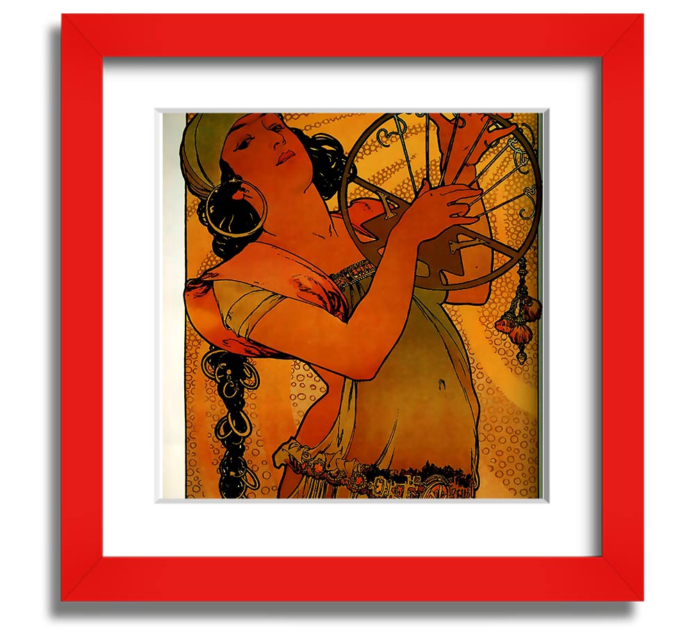 Alphonse Mucha Solome Square Framed Print showcasing intricate details and vibrant colors, framed elegantly for display.