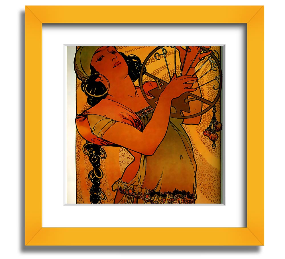 Alphonse Mucha Solome Square Framed Print showcasing intricate details and vibrant colors, framed elegantly for display.