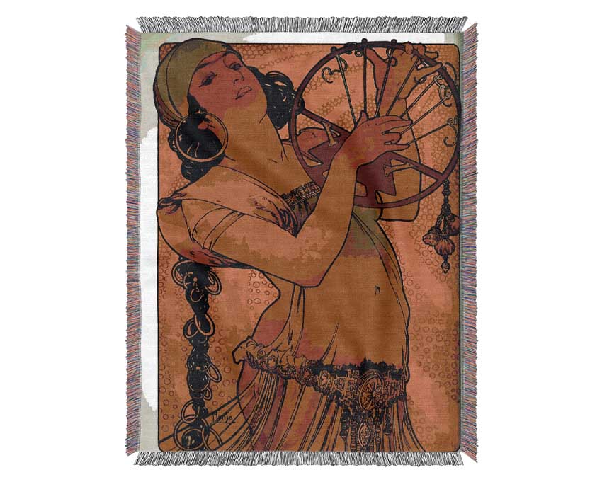 Alphonse Mucha Solome throw blanket made from 100% cotton with a luxurious thermal weave design.