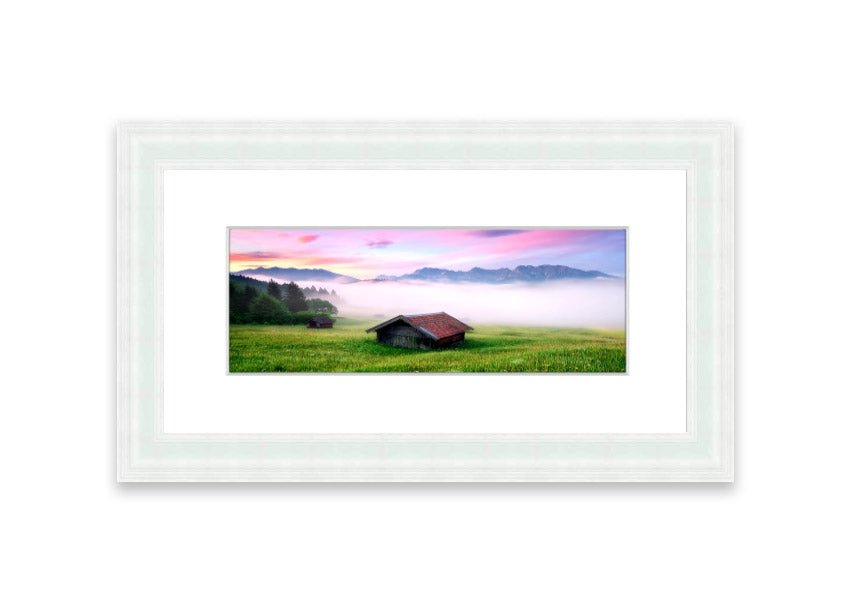 Framed print of the Alps Meadow in Germany, showcasing vibrant colors and serene landscape, available in various frame colors.