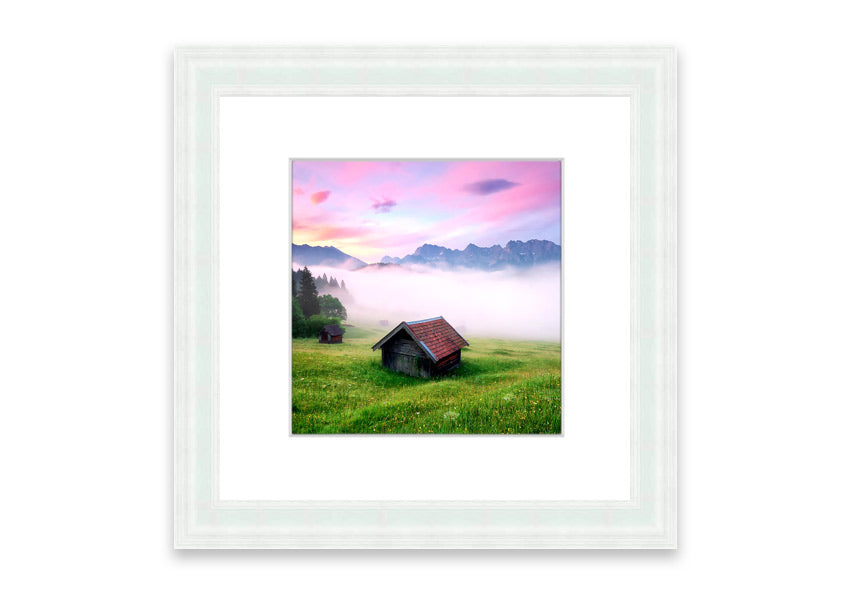 Framed print of the Alps Meadow in Germany, showcasing vibrant colors and serene landscape, available in various frame colors.