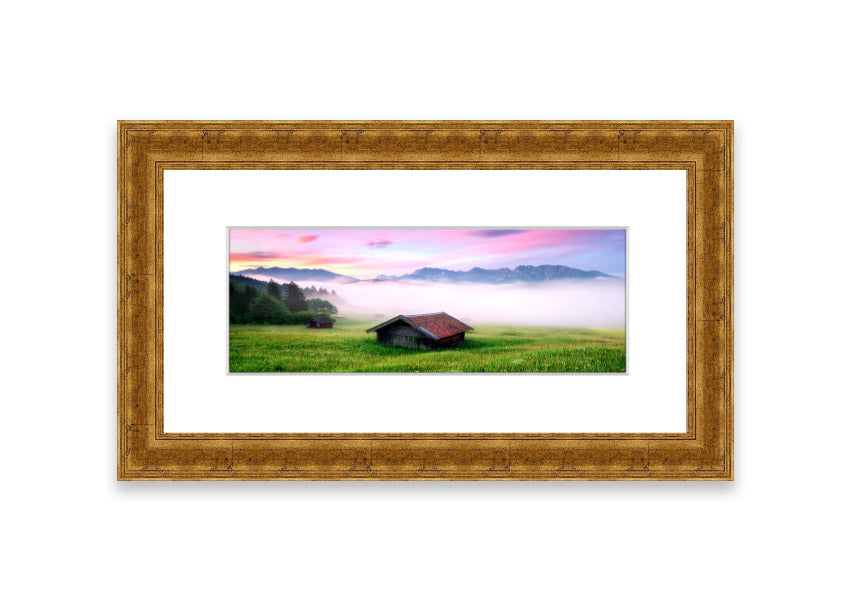 Framed print of the Alps Meadow in Germany, showcasing vibrant colors and serene landscape, available in various frame colors.