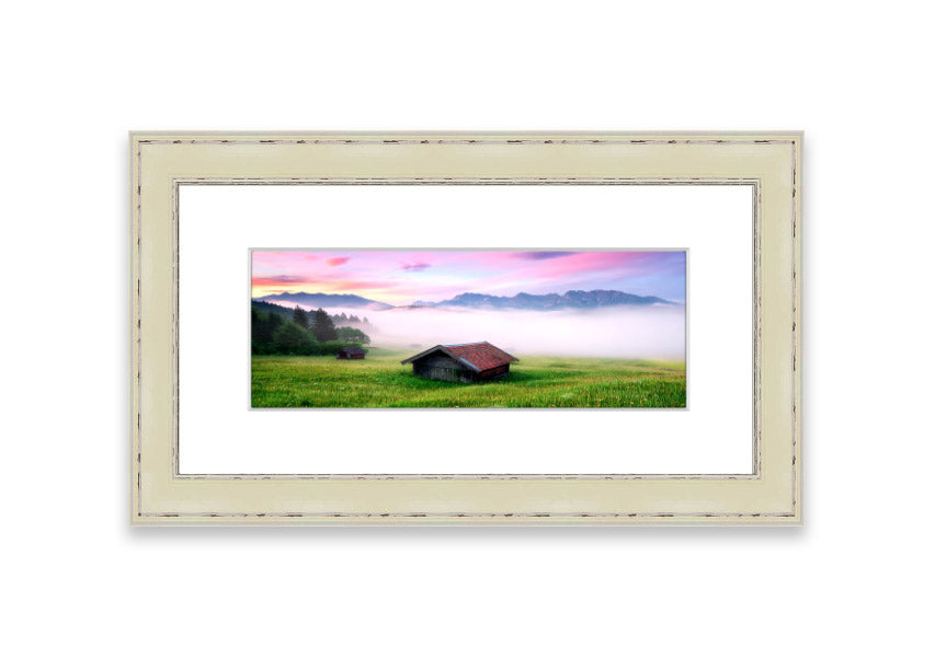 Framed print of the Alps Meadow in Germany, showcasing vibrant colors and serene landscape, available in various frame colors.