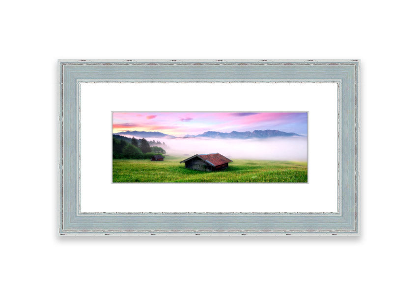 Framed print of the Alps Meadow in Germany, showcasing vibrant colors and serene landscape, available in various frame colors.