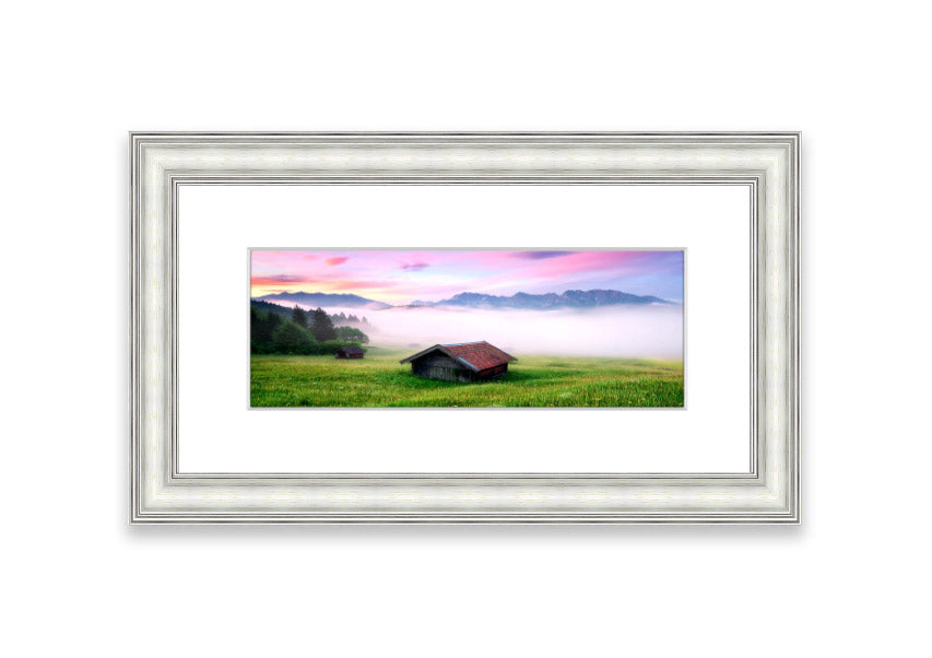 Framed print of the Alps Meadow in Germany, showcasing vibrant colors and serene landscape, available in various frame colors.