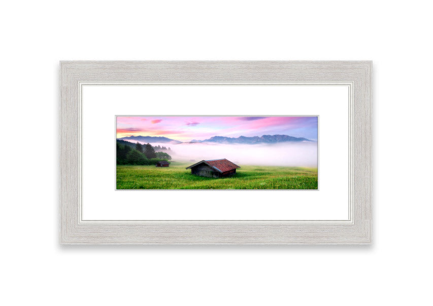 Framed print of the Alps Meadow in Germany, showcasing vibrant colors and serene landscape, available in various frame colors.