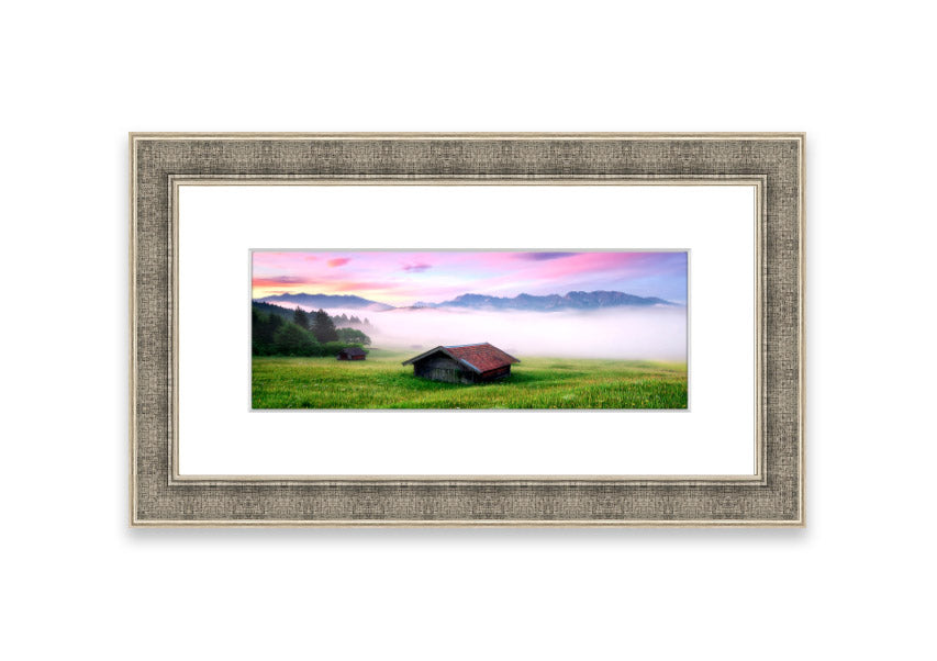 Framed print of the Alps Meadow in Germany, showcasing vibrant colors and serene landscape, available in various frame colors.