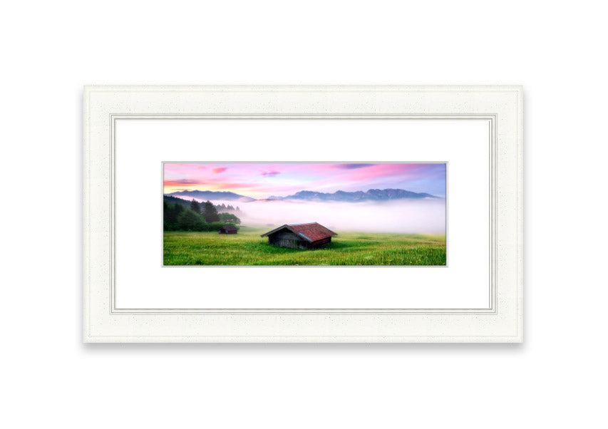 Framed print of the Alps Meadow in Germany, showcasing vibrant colors and serene landscape, available in various frame colors.