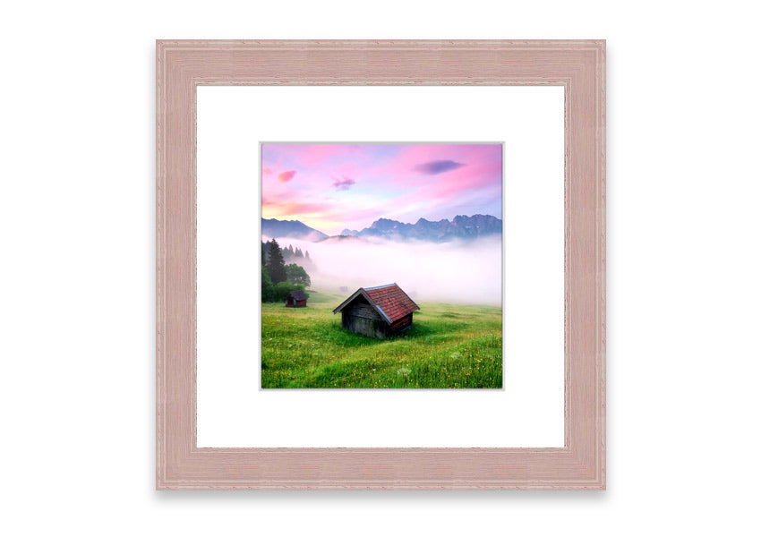 Framed print of the Alps Meadow in Germany, showcasing vibrant colors and serene landscape, available in various frame colors.