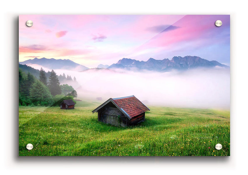 Acrylic print of the Alps Meadow in Germany, showcasing vibrant colors and serene landscape.