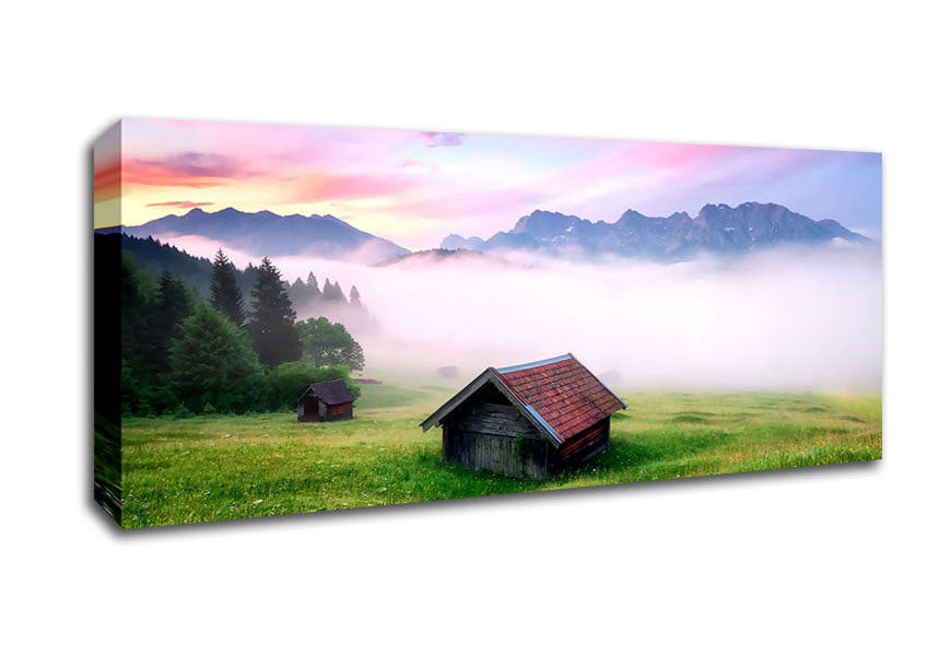 A vibrant canvas print of the Alps Meadow in Germany, showcasing lush greenery and stunning mountain scenery, mounted on a sturdy frame.