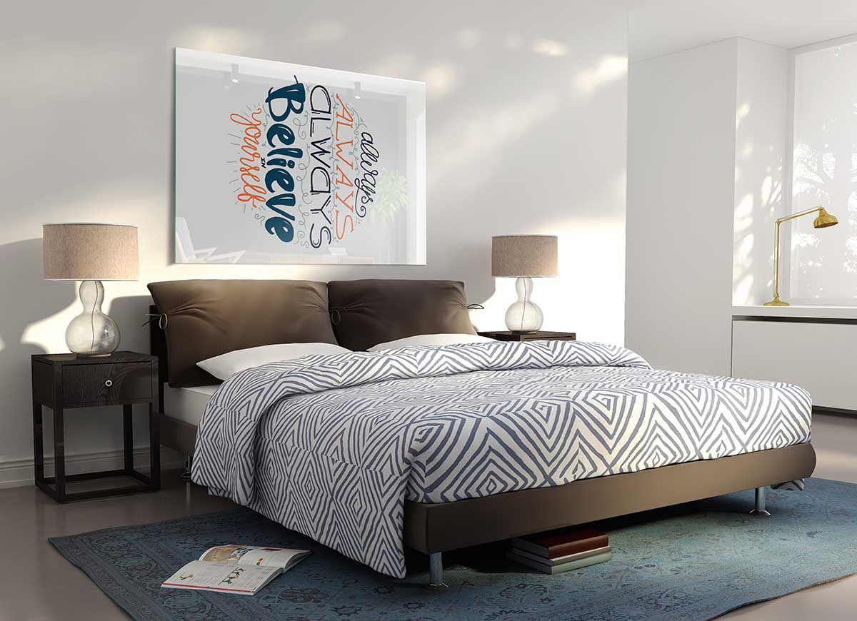 Always Always Always glass print showcasing modern art design with vibrant colors and sleek finish.