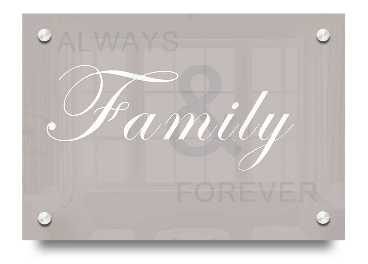 Always And Forever Beige acrylic print on a wall, showcasing its elegant design and vibrant colors.