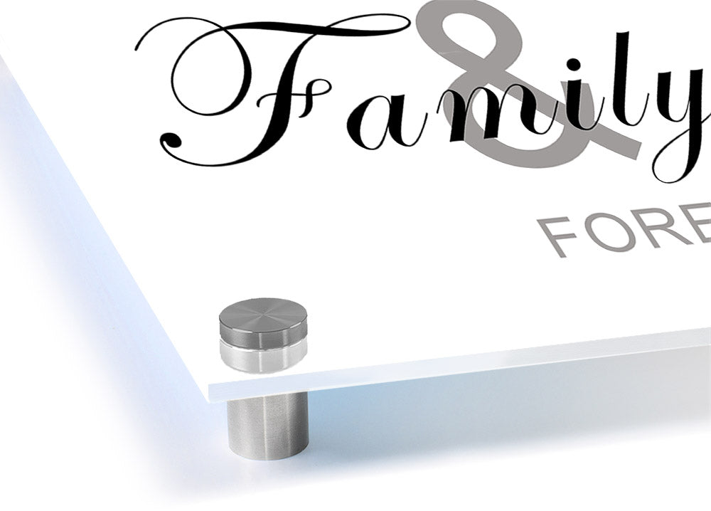 Always And Forever White acrylic print on 5mm thick acrylic glass, elegantly designed for wall hanging.