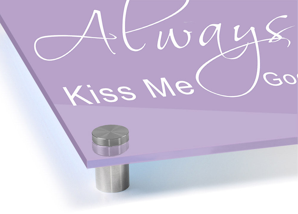 Always Kiss Me Goodnight 2 Lilac acrylic print on a wall, showcasing vibrant lilac color and modern design.