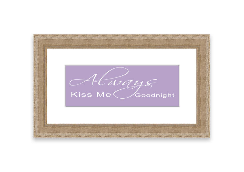 Always Kiss Me Goodnight 2 Lilac framed print with a soft lilac design, ready to hang.