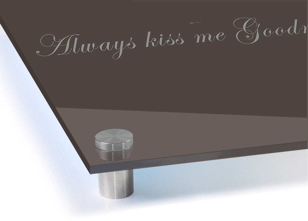 Always Kiss Me Goodnight Chocolate acrylic print on a wall, showcasing vibrant colors and romantic design.