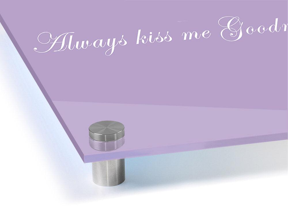 Always Kiss Me Goodnight Lilac acrylic print on a wall, showcasing vibrant lilac colors and elegant design.