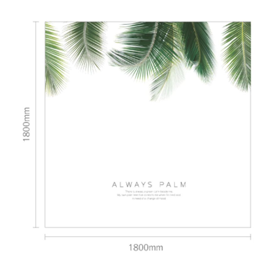 Always Palm shower curtain measuring 180cm x 180cm with a modern palm print design, made from high-quality polyester.