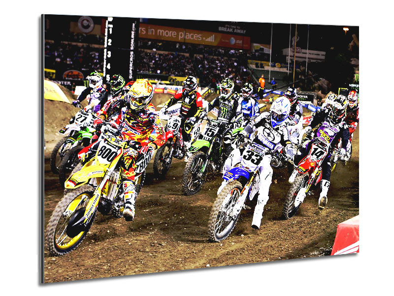 Ama Motorcross artwork printed on brushed aluminium dibond, showcasing vibrant colors and modern design.