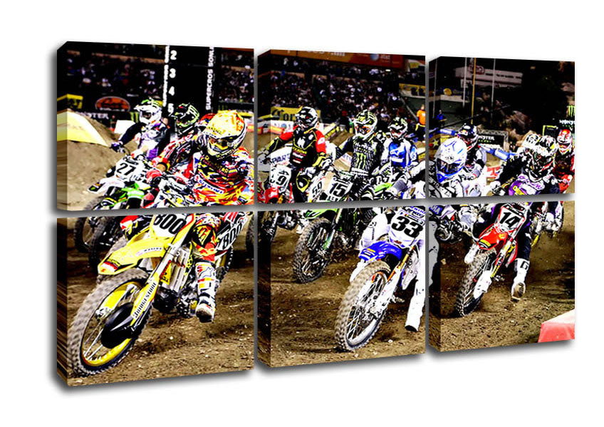 Ama Motorcross canvas art mounted on a 44mm box frame, showcasing vibrant colors and dynamic design, perfect for motorsport enthusiasts.