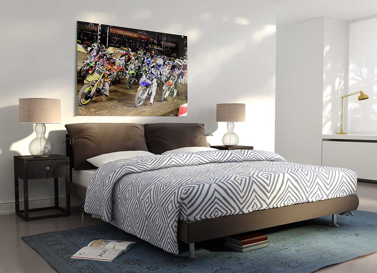 Ama Motorcross glass print featuring vibrant colors and modern design, perfect for stylish home decor.