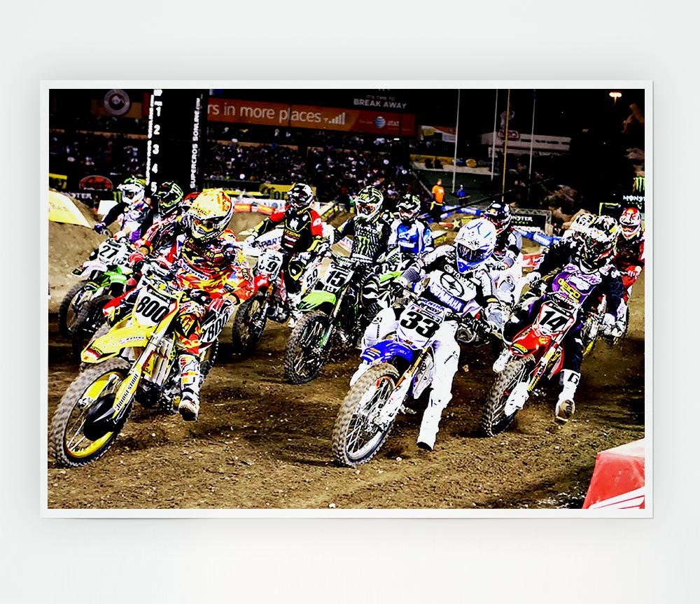 Ama Motorcross poster printed on high-quality canvas, showcasing vibrant colors and dynamic design.