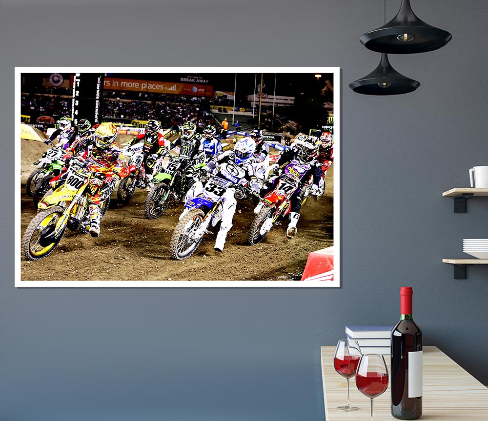 Ama Motorcross poster printed on high-quality canvas, showcasing vibrant colors and dynamic design.