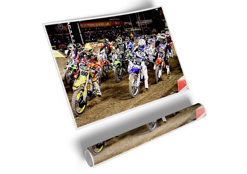 Ama Motorcross poster printed on high-quality canvas, showcasing vibrant colors and dynamic design.