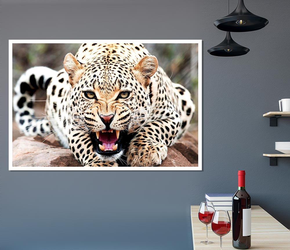 A vibrant canvas poster of a cheetah in its natural habitat, showcasing its striking features and colors.