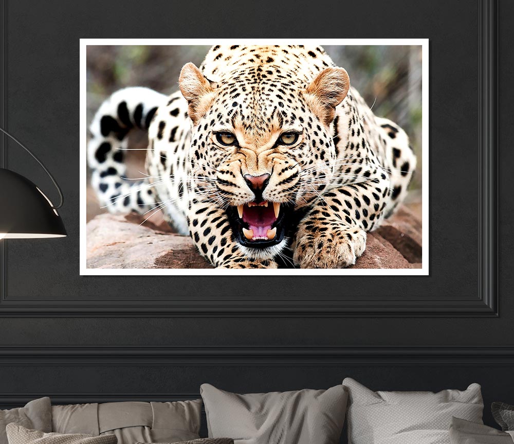 A vibrant canvas poster of a cheetah in its natural habitat, showcasing its striking features and colors.