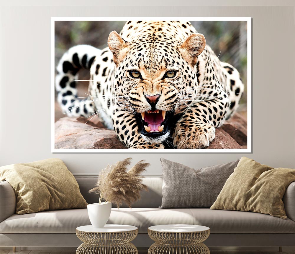 A vibrant canvas poster of a cheetah in its natural habitat, showcasing its striking features and colors.