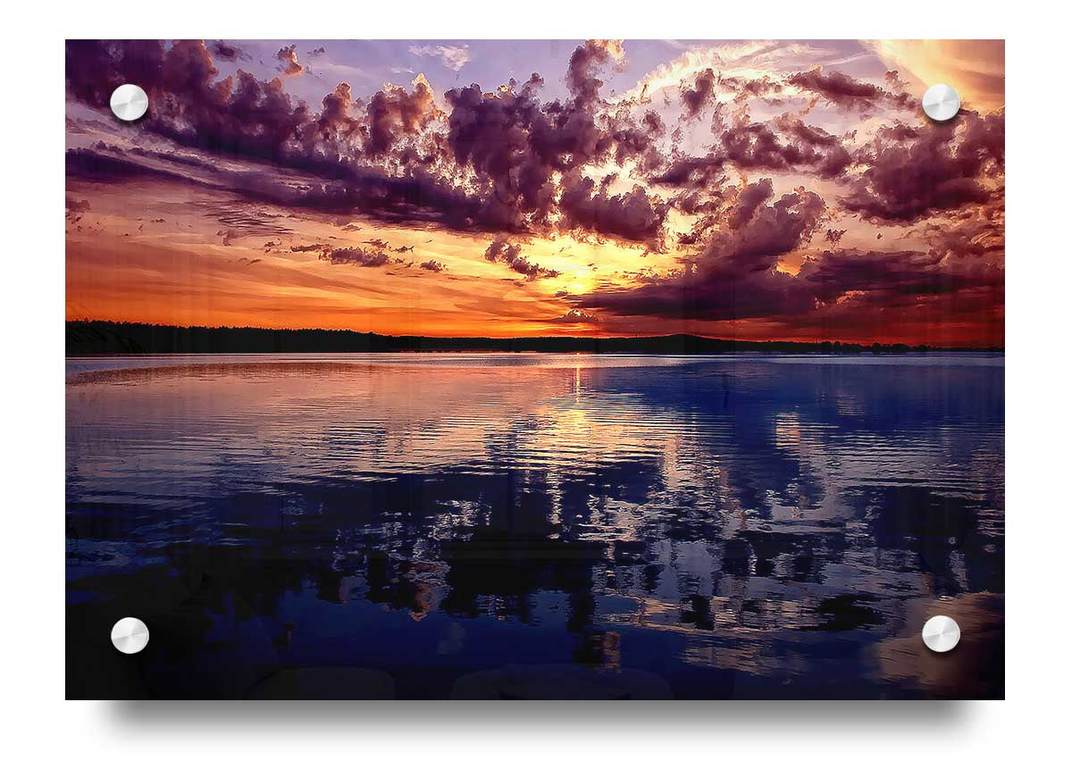 Amazing Dusk acrylic print on 5mm thick glass, showcasing vibrant colors and a modern design, ready to hang on the wall.