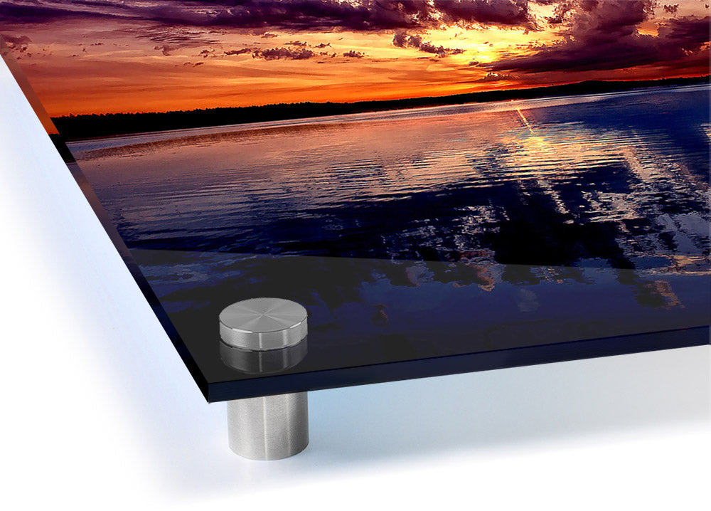 Amazing Dusk acrylic print on 5mm thick glass, showcasing vibrant colors and a modern design, ready to hang on the wall.