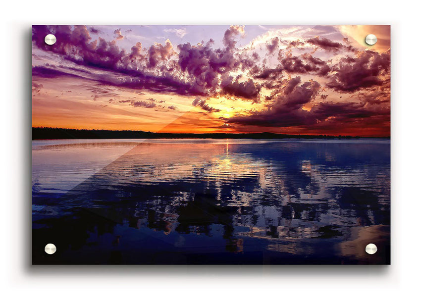 Amazing Dusk acrylic print on 5mm thick glass, showcasing vibrant colors and a modern design, ready to hang on the wall.