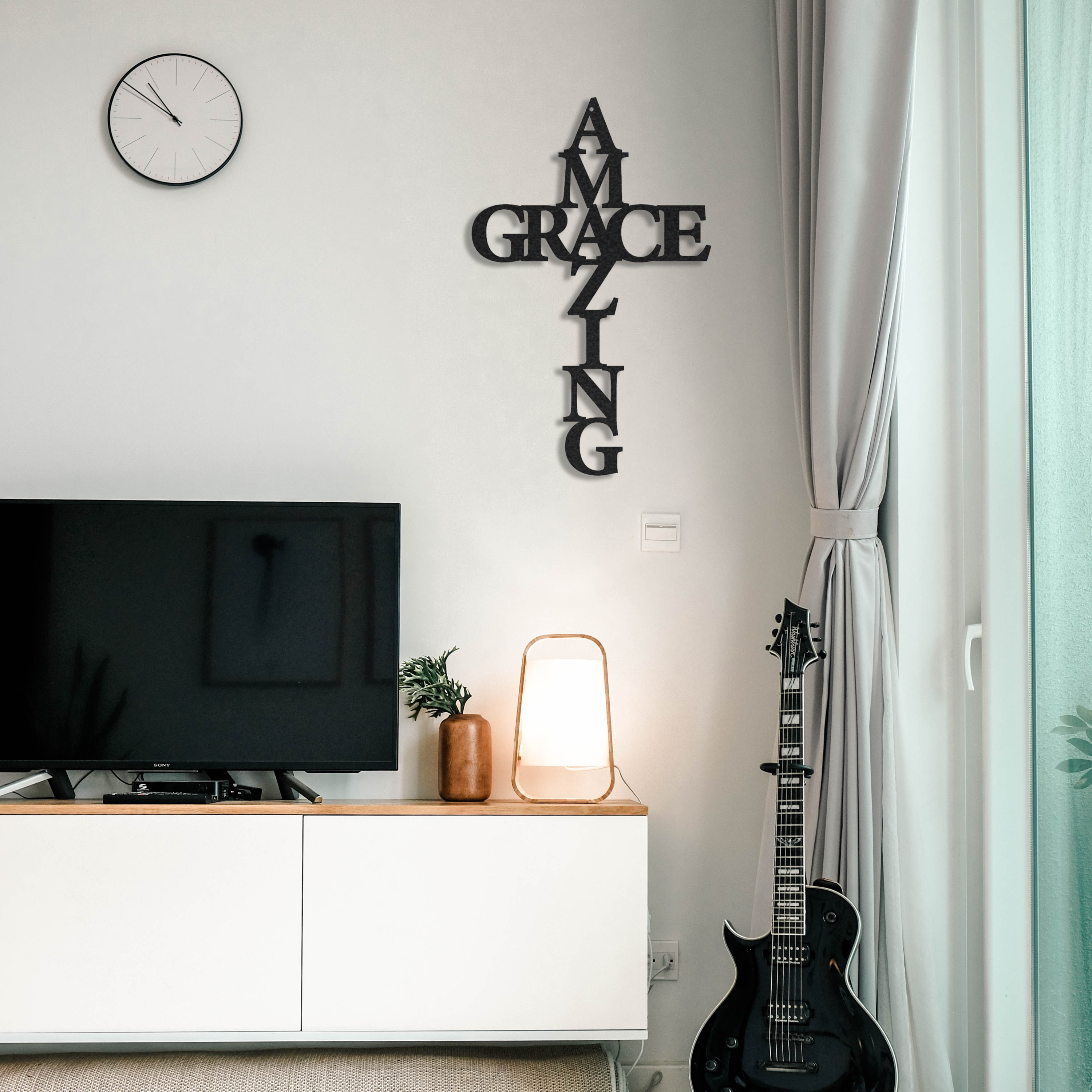 Amazing Grace Cross Metal Wall Art, crafted from high-quality steel, featuring a unique cross design symbolizing faith and love.