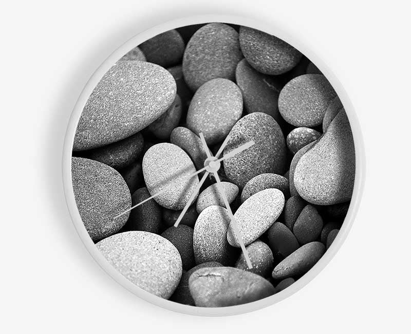 Amazing Love Rock B n W clock made from natural bamboo with a round face, available in black, white, and natural frame colors.