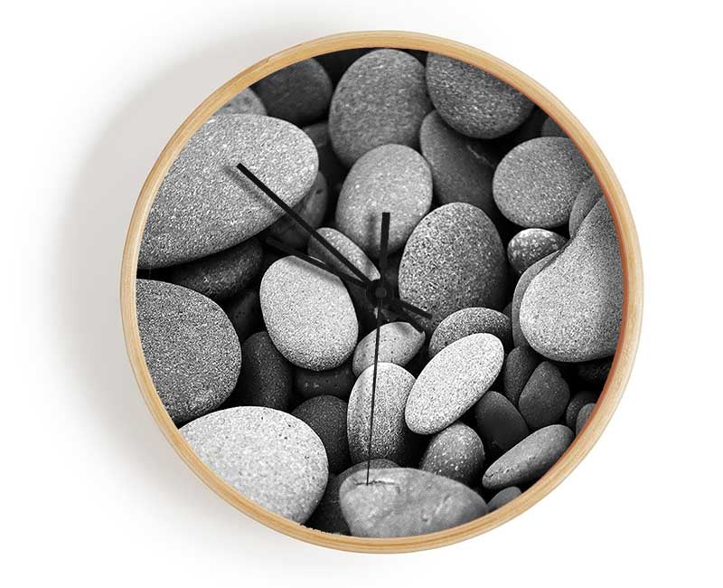 Amazing Love Rock B n W clock made from natural bamboo with a round face, available in black, white, and natural frame colors.