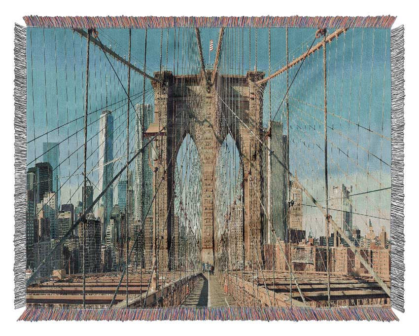 Amazing NYC Bridge throw blanket made from 100% cotton, featuring a luxurious thermal weave design, perfect for bed or couch.