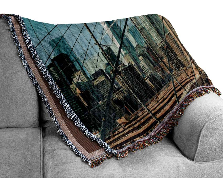 Amazing NYC Bridge throw blanket made from 100% cotton, featuring a luxurious thermal weave design, perfect for bed or couch.