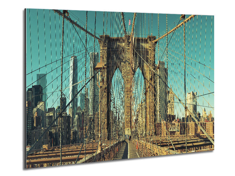 A stunning artwork of the NYC Bridge printed on brushed aluminium dibond, showcasing modern design and vibrant colors.