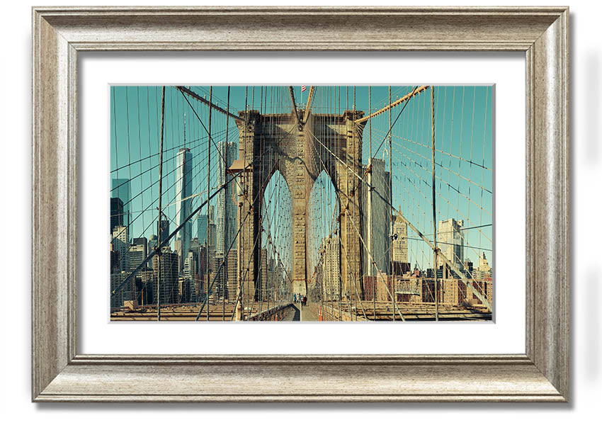 Framed print of the Amazing NYC Bridge, showcasing vibrant colors and intricate details, ready to hang on the wall.